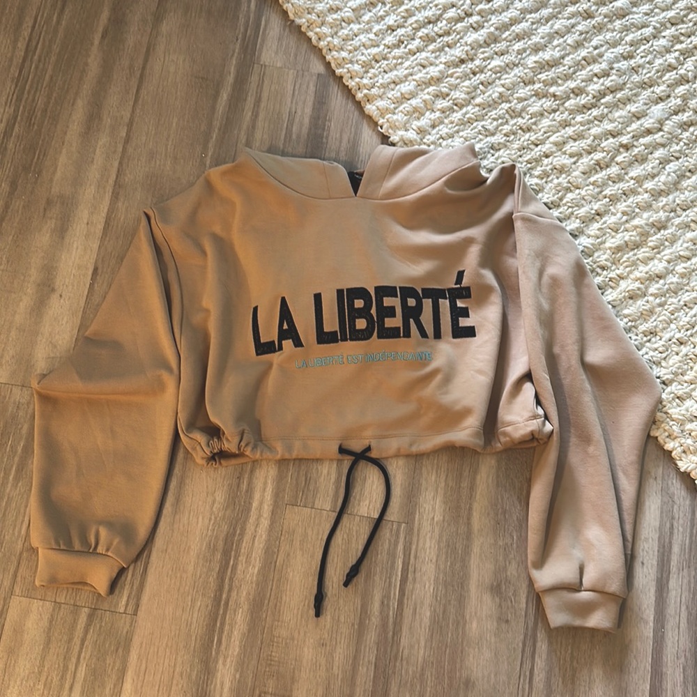 Nocturne Beige Hooded Sweatshirt with cinched waist